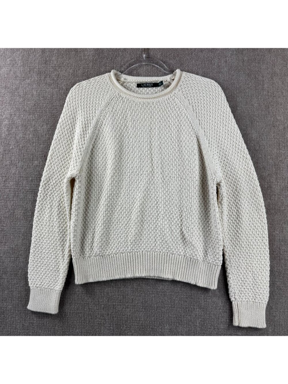 Lauren Ralph Lauren Cream Fisherman Sweater Womens M Coastal Grandma Minimalist